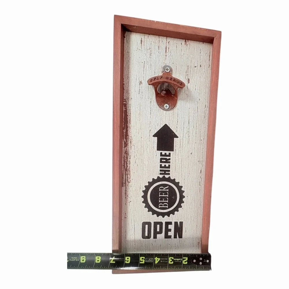Wall Mount Beer‎ Bottle Opener. Decorative weathered Wood 17x7